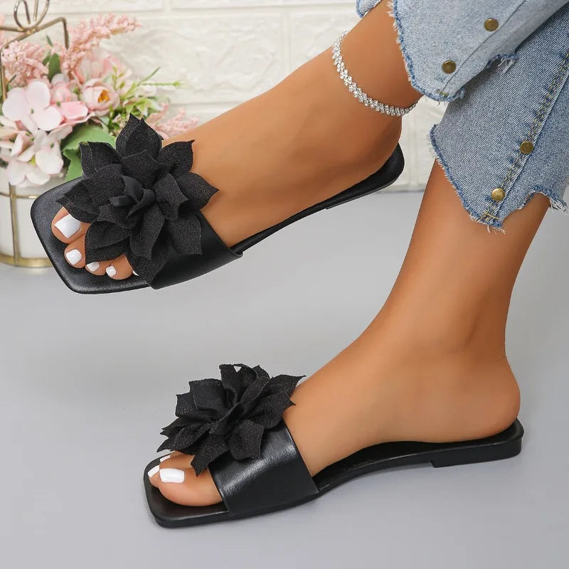 Women's 2026 Flower Embellishment Fashion Slippers Women Casual Beach Zpaxo