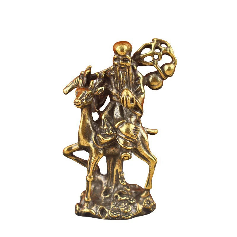 1Pcs Copper Chinese God Of Longevity Riding Deer Ornament Birthday Gifts Craft Antique Bronze Buddha Statue Figurine Miniature Zpaxo