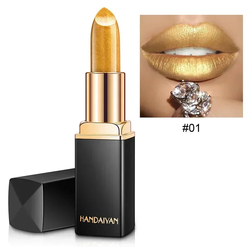 Black Tube Gold Shiny Lipstick Waterproof Long Lasting Moisturizing Zpaxo 01
