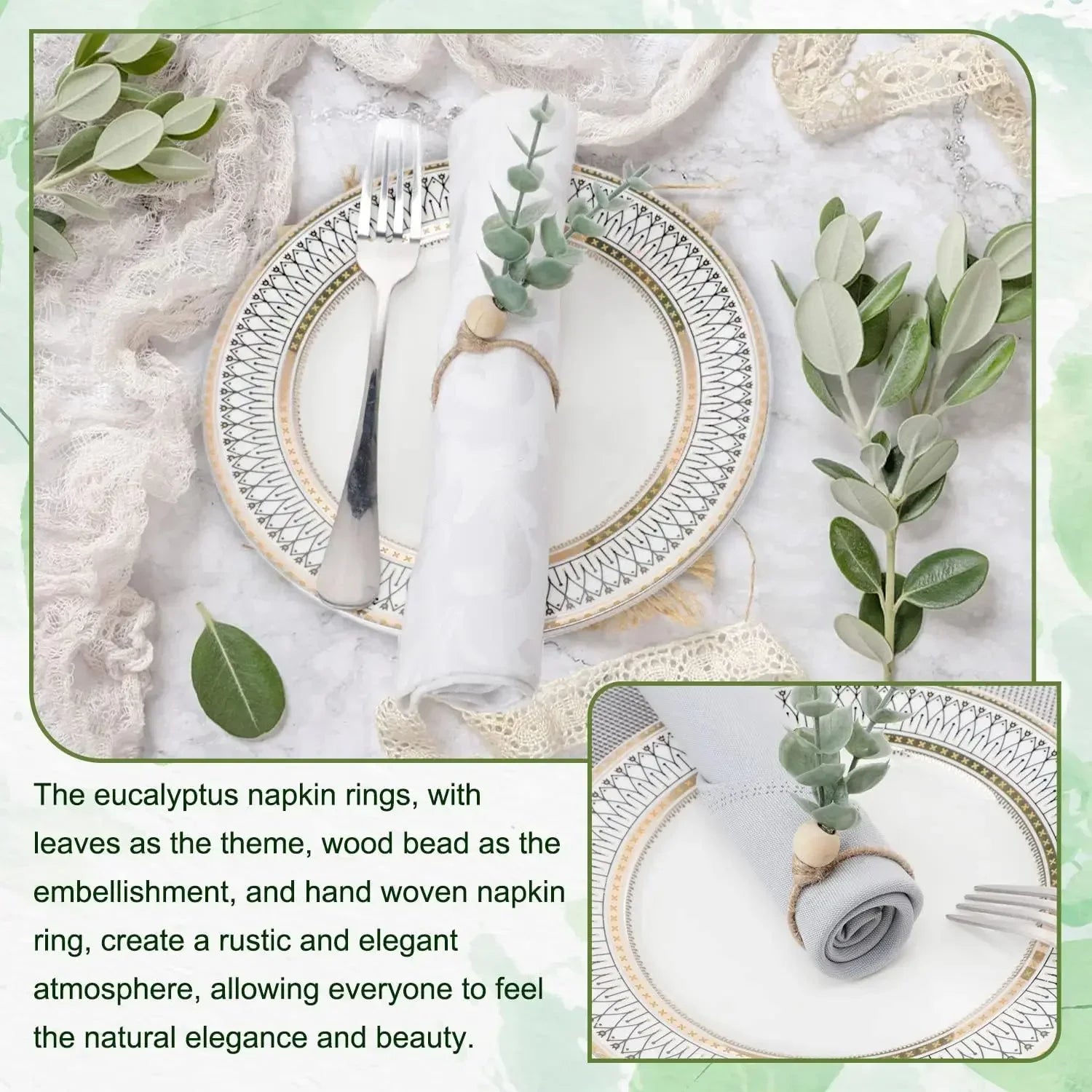 Eucalyptus Leaf Napkin Ring Hotel Western Restaurant Banquet Table