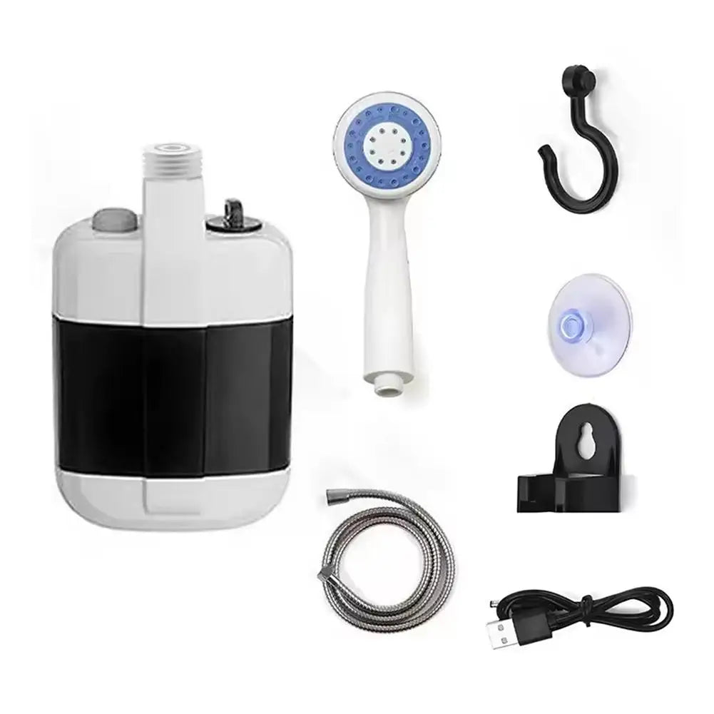 Waterproof Portable Electric Camping Shower USB Rechargeable Pump Shower Head for Hiking Beach Pet Bathing Car Washing Zpaxo White