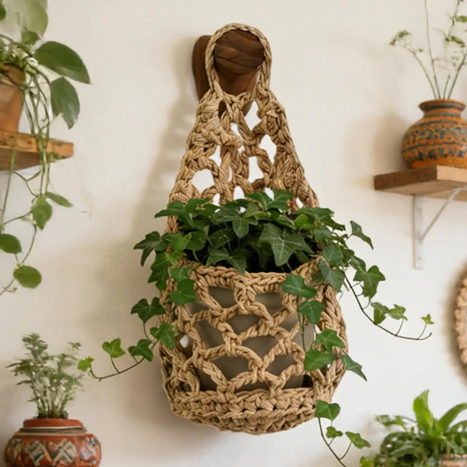 Boho Macrame Plant HangerBasket for Succulents Cotton Rope Woven Hanging Basket with Net Pouch Home Decoration Organizer Zpaxo