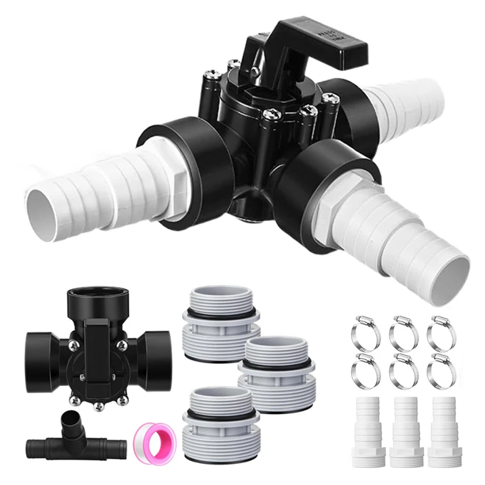 3 Way Swimming Pool Bypass Stop Function Diverter Valve Hose Adapter