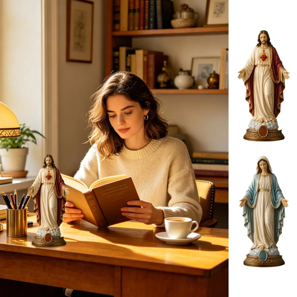 Resin Virgin Mary Collectible Figure Hand Painted Blessed Mother Catholic Religious Statue for Home Decor Zpaxo