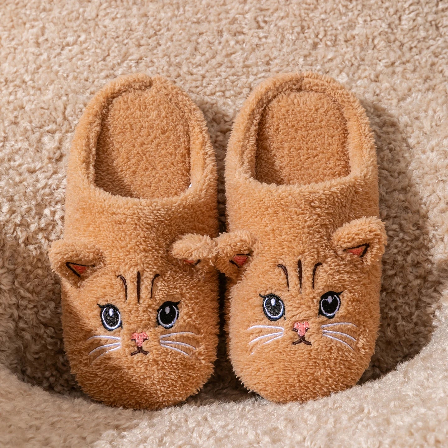 Women's Cartoon Cat Plush Slippers Cozy Winter Bedroom House Shoes Zpaxo Khaki 36-37