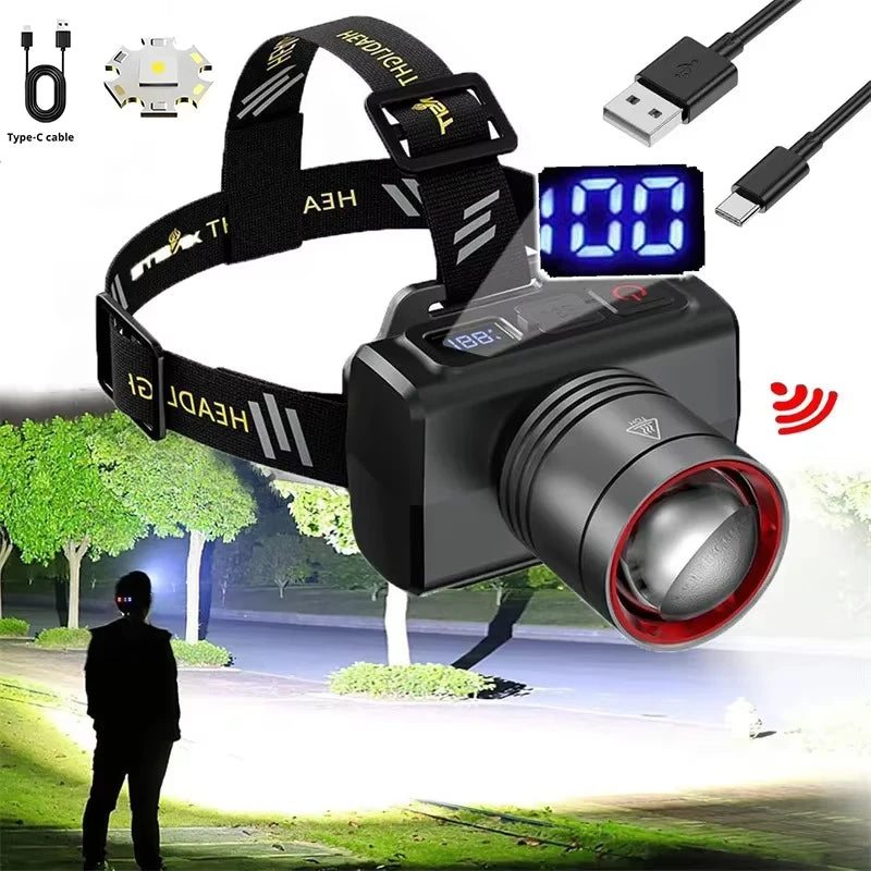 Zpaxo LED Rechargeable Headlamp – Zoomable, 90° Adjustable