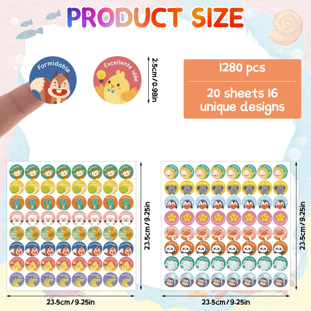 1280 Pcs French Inspirational Stickers For Classroom Rewards Funny Cartoon Labels Gifts Teacher Supplies For French Language Nat Zpaxo