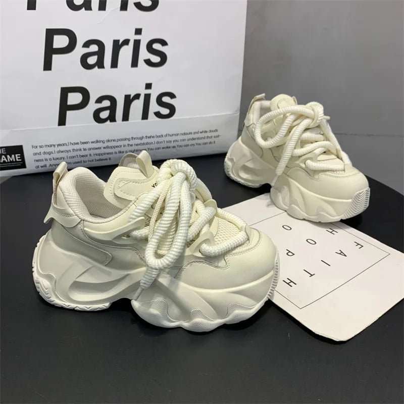 CINESSD Fashion Sneakers Women Autumn Hidden Heel Platform Sports Dad Zpaxo Beige 36(Foot 23cm) China Mainland