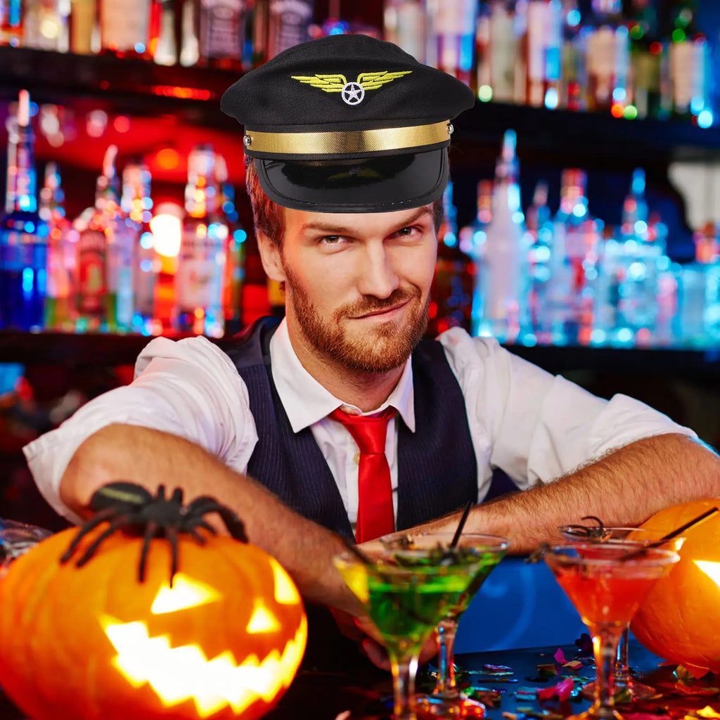 Adjustable Airline Pilot Hat Cap Adults Fashionable Halloween Cosplay