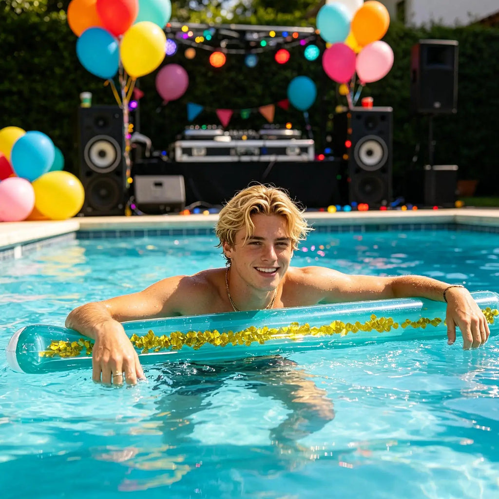 Inflatable Pool Noodle Giant Glitter PVC Swim Tube Adult Kids Water