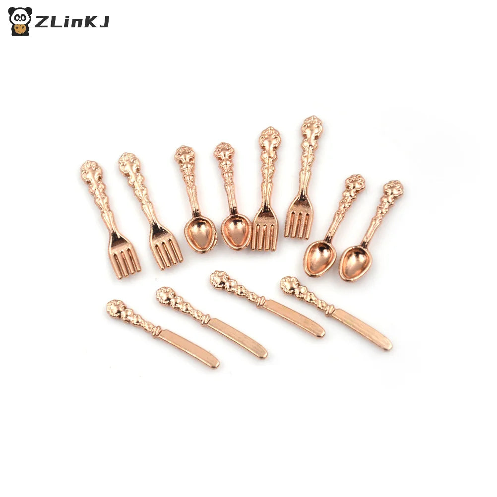 ▶12Pcs/set 1:12 Dollhouse Miniature Fork Knife Soup Tableware Kitchen Furniture Toys Zpaxo