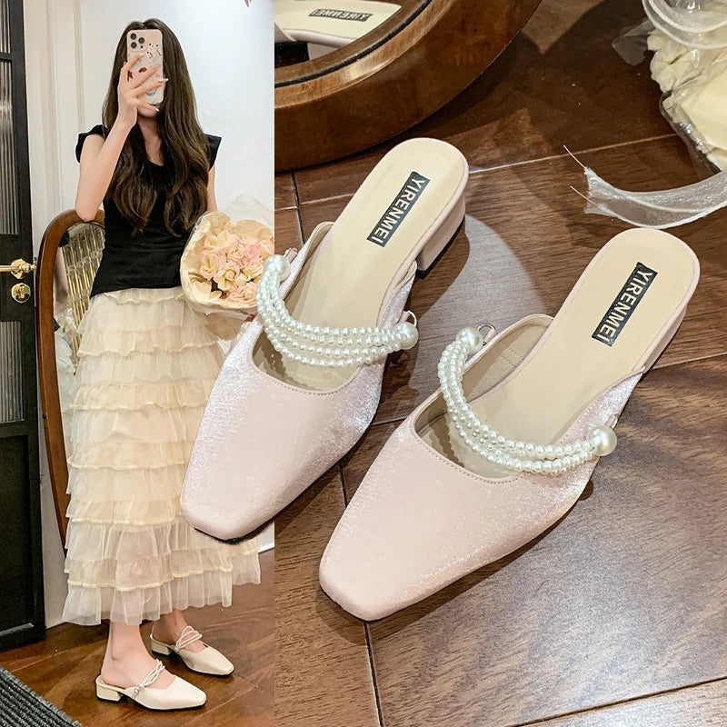 2026 Square Head Heel Women's Summer Outdoor Half Slippers Rubber