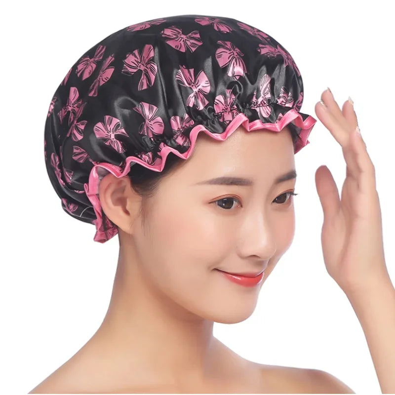 1Pc Thick Waterproof Bath Hat Double Layer Shower Hair Cover Women Supplies Shower Cap Bathroom silk bonnet Satin Bonnets wrap Zpaxo