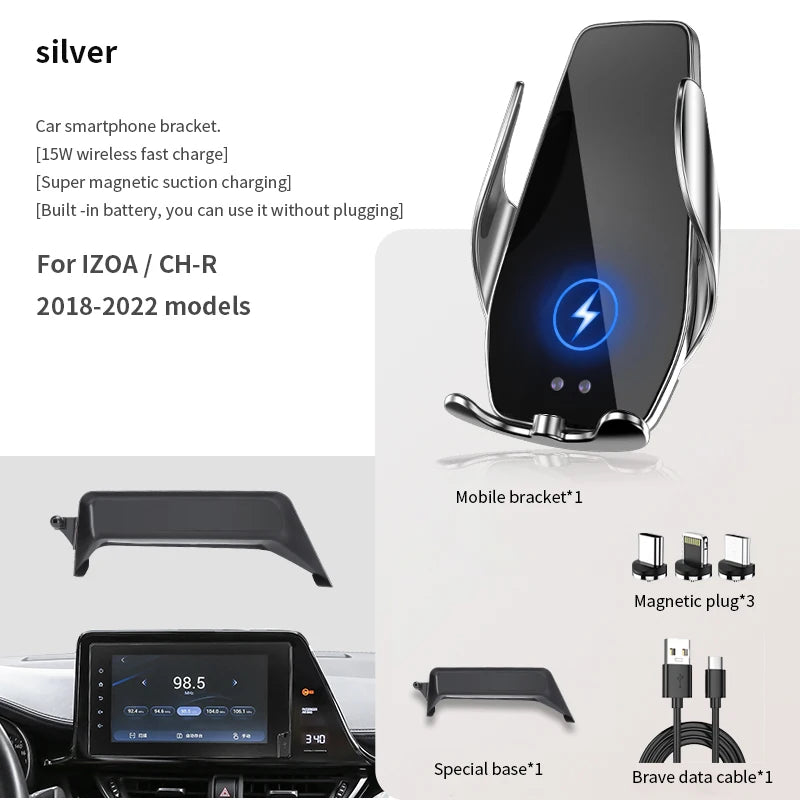 Car Phone Holder For Toyota CH-R IZOA Coupe-High Rider 2018-2022 Screen navigation wireless charging rack accessories Zpaxo for CH-R 18-22