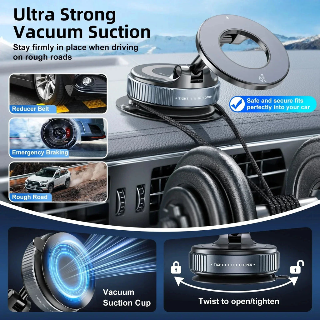 Magnetic Vacuum Car Phone Holder 360 Rotation Suction Cup Navigation