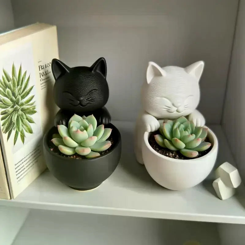 Cat-Shaped Pot With Drainage Holes Uniquely Designed For Succulents Small Flowers And Cacti Bedroom Offices Desktop Ornament Zpaxo