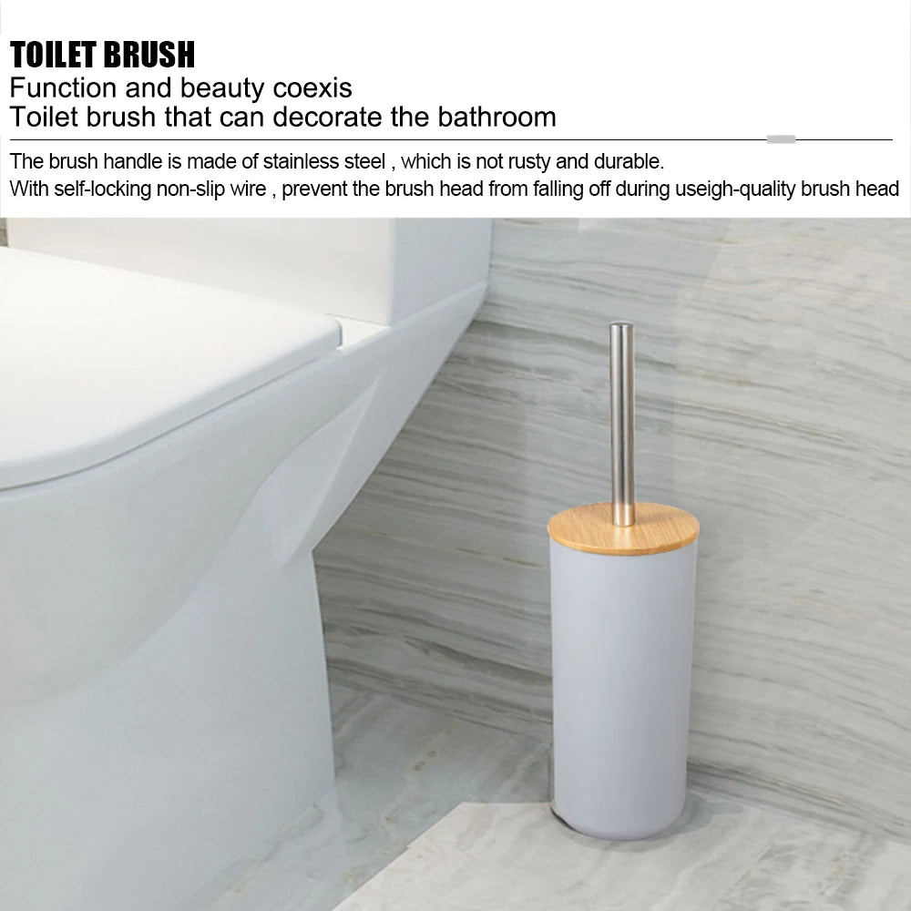 Soap Dispenser Box Toilet Brush Lotion Bottle Trash Can Bamboo