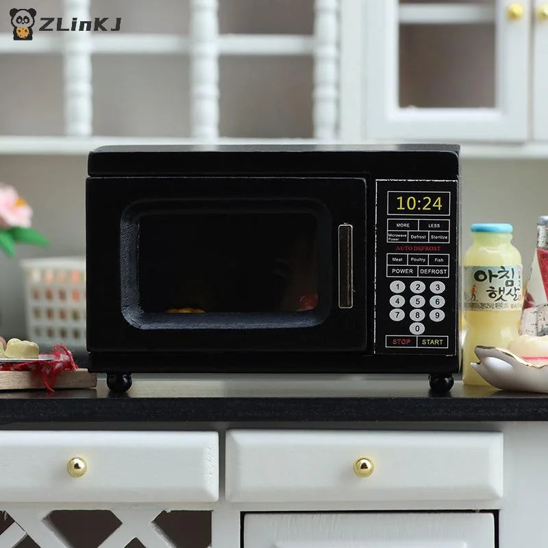 ▶1:12 Dollhouse Miniature Black Microwave Oven Furniture Home Model Decor Toy Doll House Accessories Zpaxo