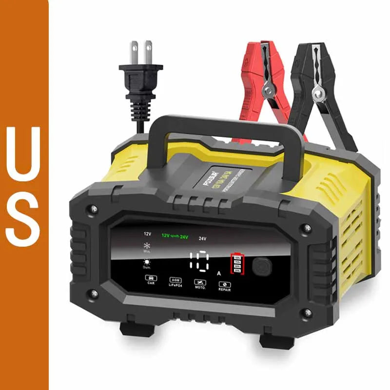 FOXSUR 12V/24V 10A Smart Battery Charger – AGM LiFePO4 GEL