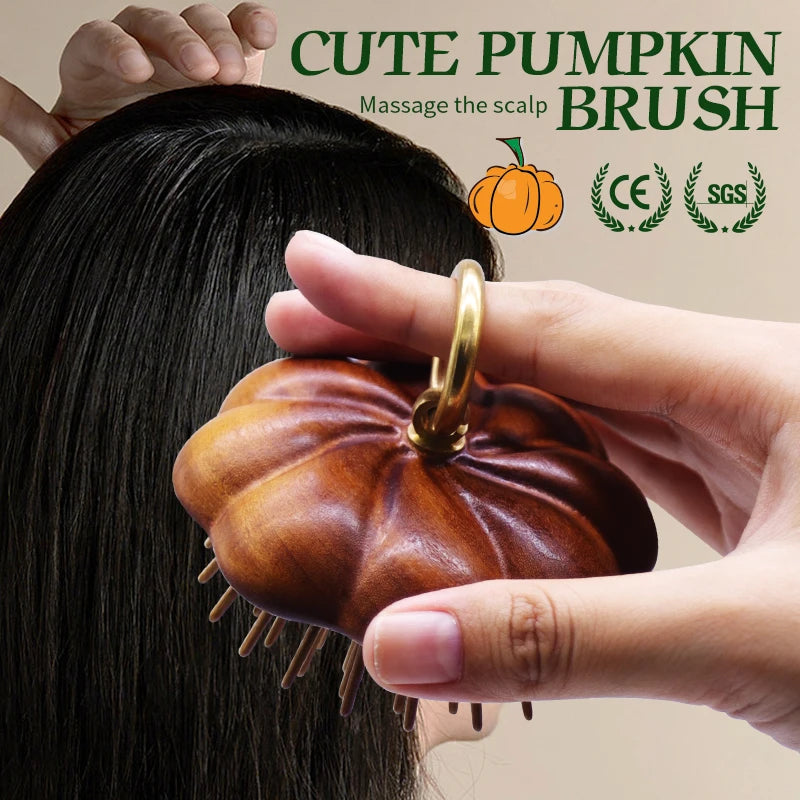 Pumpkin Design Detangling Hairbrush Sandalwood Mini Hair Brush Women Portable Pocket Head Scalp Massage Brush Wide Tooth Comb Zpaxo