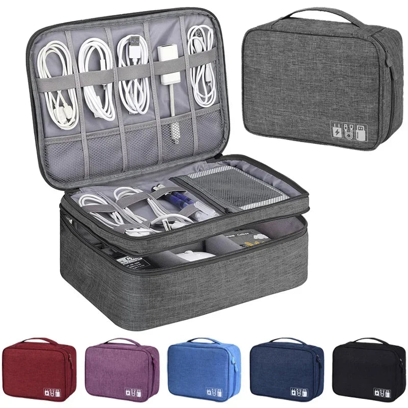 Portable USB Data Cable Charger Storage Bag Travel Organizer