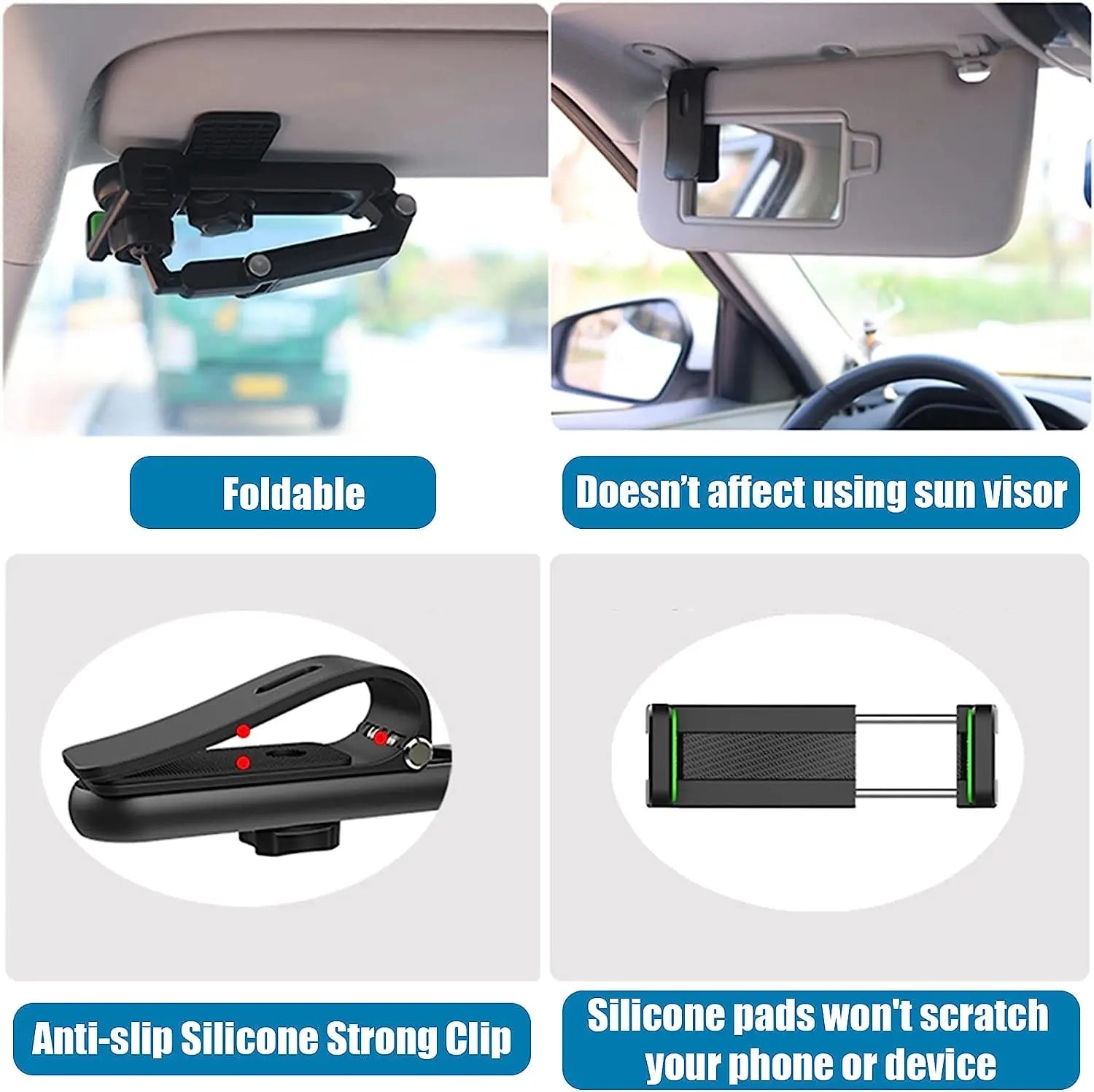 1 2 Universal Car Sun Visor Phone Holder 360 Rotating Multi-angle