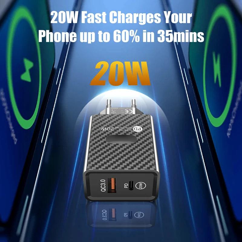 20W PD Fast Charging Mobile Phone Charger EU US Charge Plug Adapter