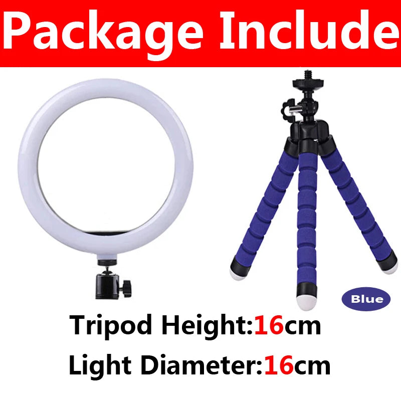 LED Selfie Ring Lighting Photographic Lamp Fill Light Mini Tripod Zpaxo A-16cm Blue