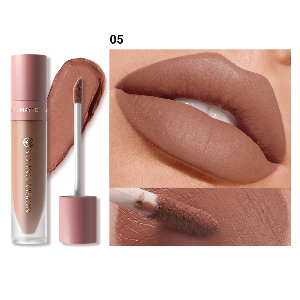 Waterproof Lip Glaze 8 Colors Velvet Matte Long-lasting Transfer-proof Easy Application Matte Lip Gloss 1PC Zpaxo 8213-05