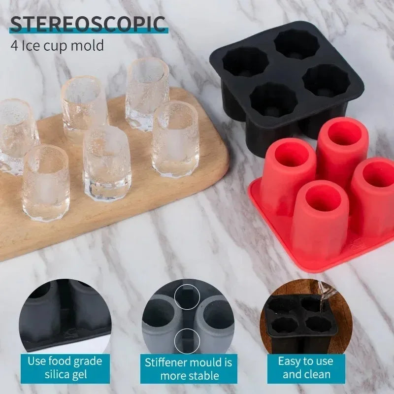 Silicone Shot Glass Mold 4 Cavities Round Ice Reusable Non-stick