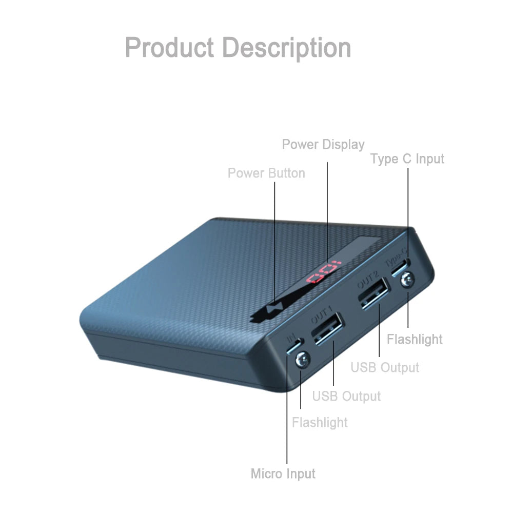 Fast Charging Dual USB Micro USB Type C Power Bank Shell 5V DIY 6*18650 Case Battery Charge Storage Box With Flashlight Zpaxo