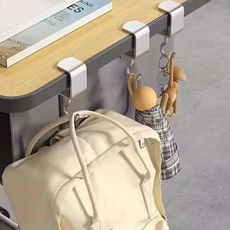 4pcs Removable Desk Hooks: Backpack Hanger & Headphone Stand, Portable Student Organizer Zpaxo