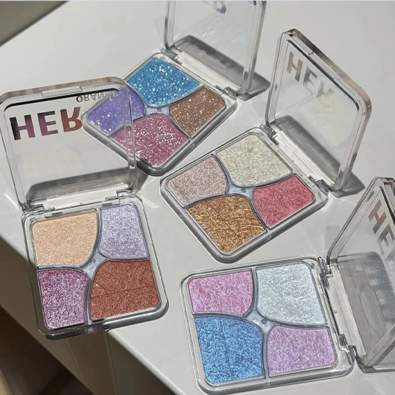 4-Color Face Highlighter Palette Natural Glow High Gloss Glitter Shimmer Baked Powder Long Lasting Contour Highlighter Makeup Zpaxo
