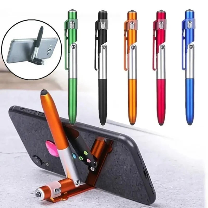 Multi-Function 4 In 1 Foldable Ballpoint Pen Capacitive Stylus (Flashlight+Support) For Tablet iPad Mobile Phone Holder Stand Zpaxo