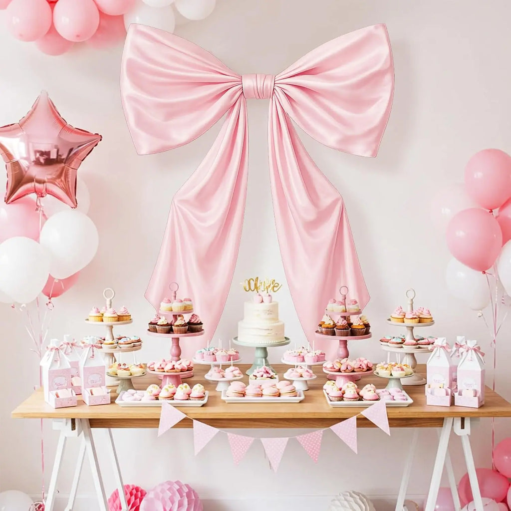 Giant Pink Bow Wall Decor – 43x24" Satin Ribbon Party Decoration