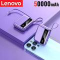 Lenovo 50000mAh 66W Power Bank Built-In Dual USB-C Cable Fast Charge Digital Display Power Bank For iPhone Samsung Zpaxo Purple 50000mAh 30001mAh-50000mAh