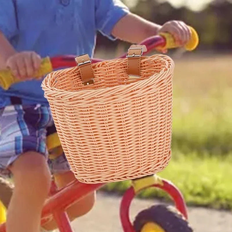 Front Handlebar Bicycle Basket Multifunction Traditional Bicycle Basket Waterproof Hand Woven Bike Basket for Kids Children Bike Zpaxo