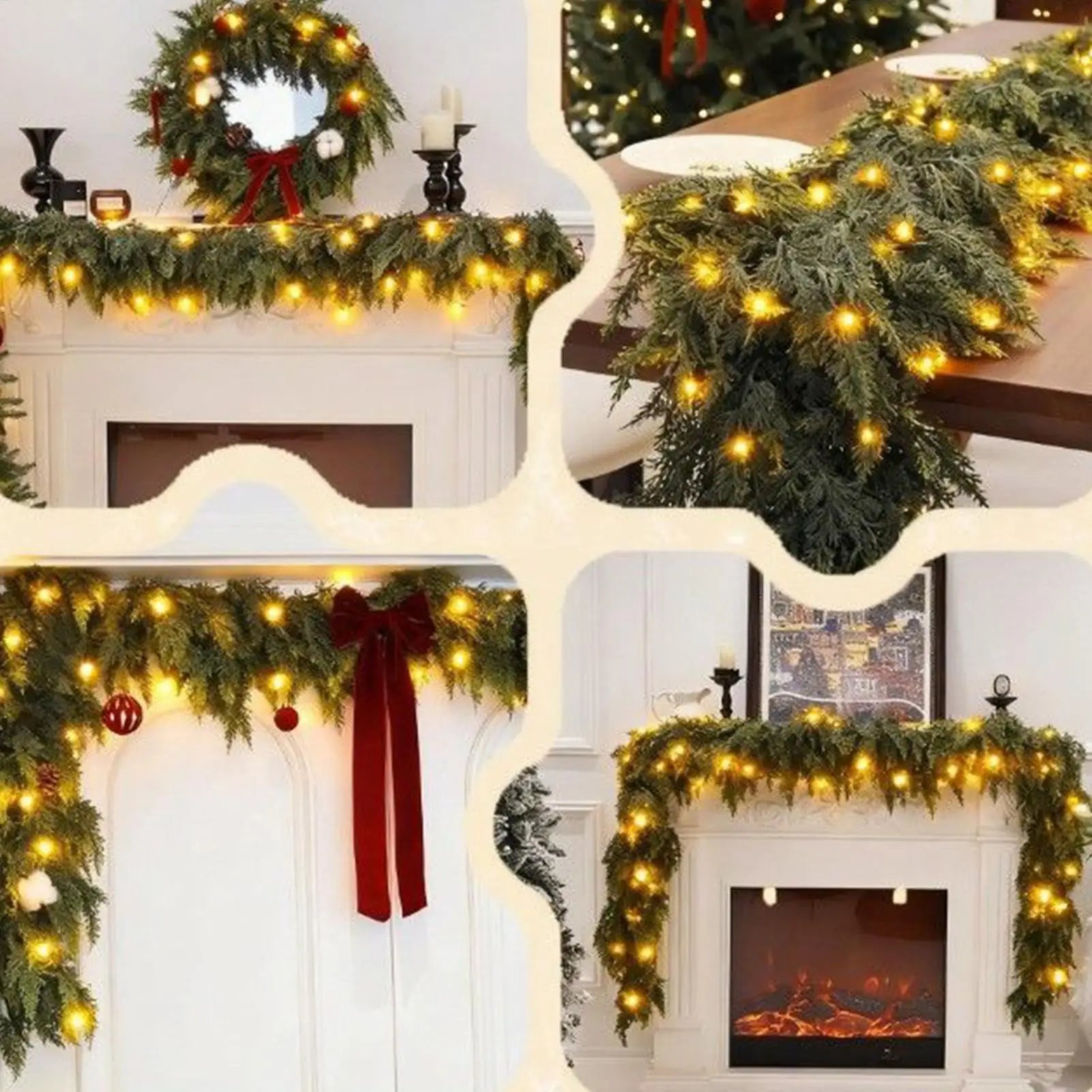 LED Christmas Garland 6ft Artificial Greenery 90 Lights Realistic