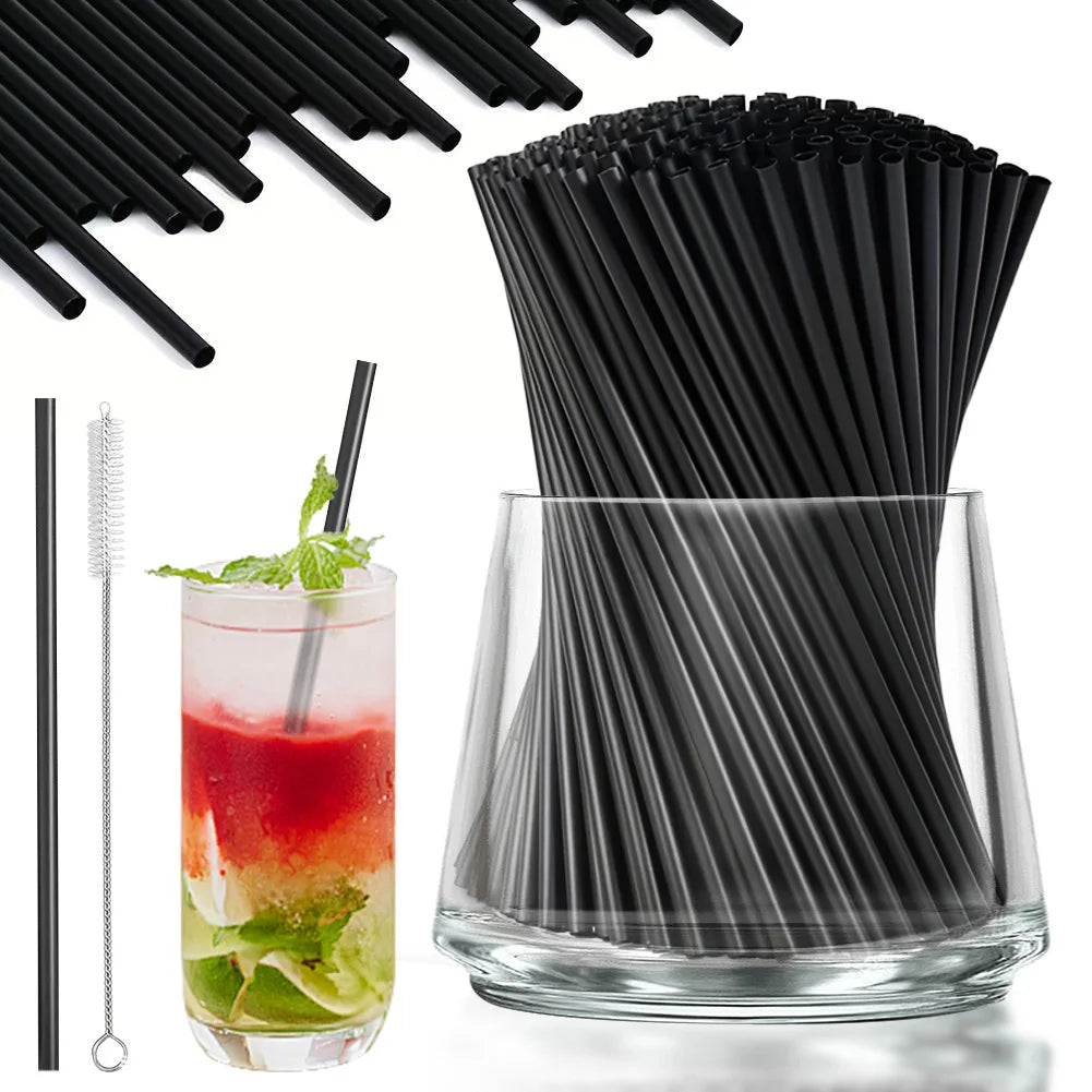 Black Drinking Straws Straw Brush Cocktail Reusable Flexible Plastic