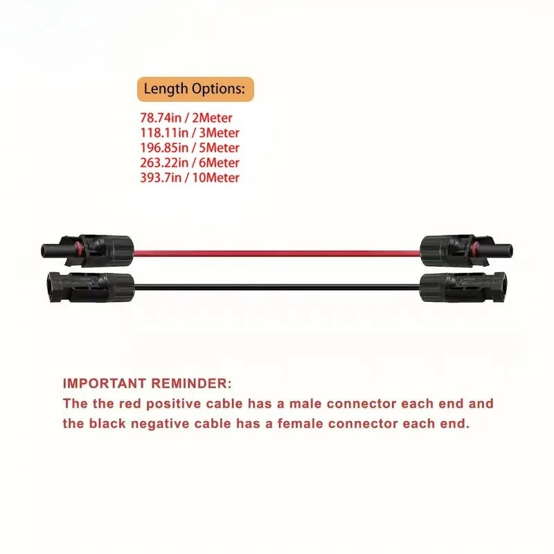 1 Pair Red and Black Double Ends Solar Extension Cable with Connector 2-10 Meters 4mm2/6mm2 Solar Panel Cable Photovoltaic Wire Zpaxo