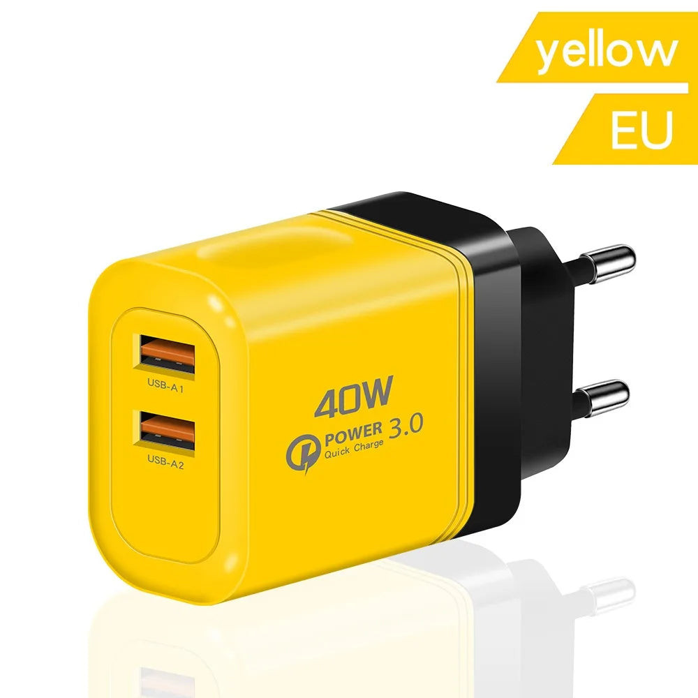 40W Dual USB Wall Charger – EU/US Plug, iPhone & Samsung USB Wall Charger Zpaxo EU Yellow