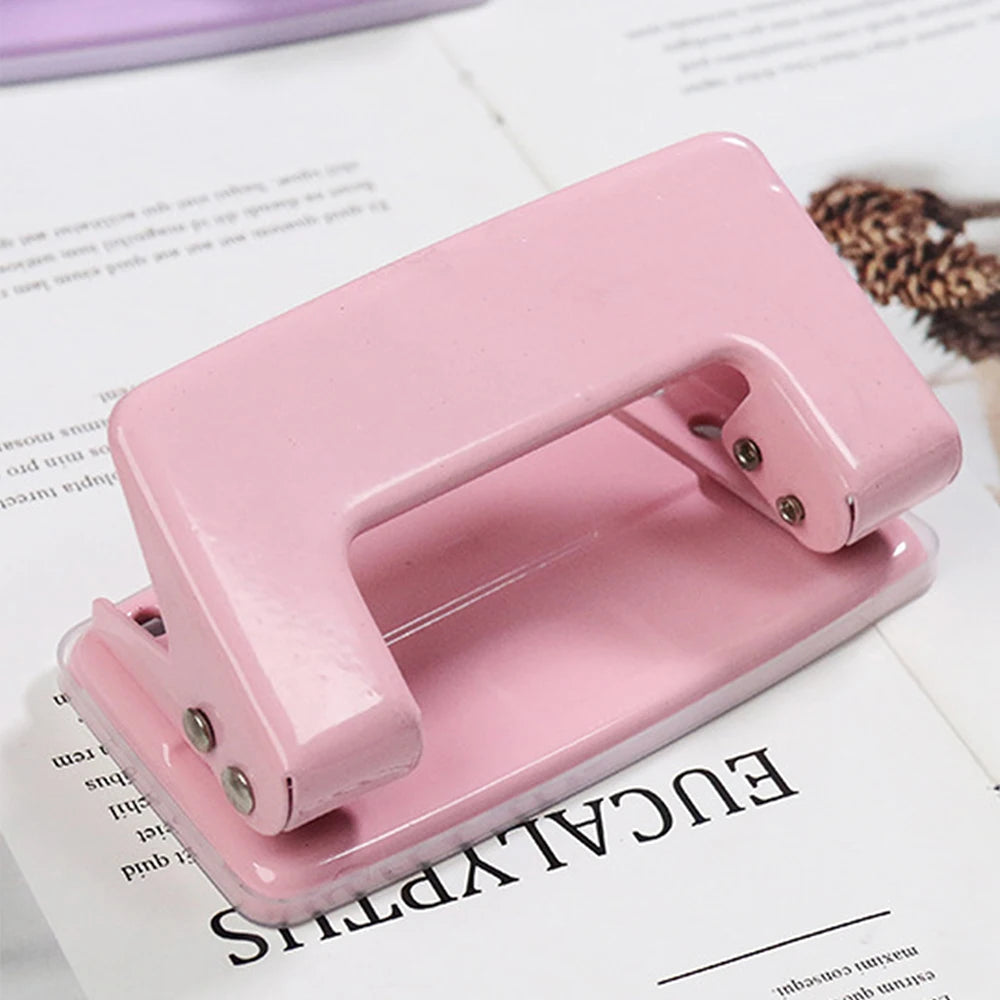 Hole Paper Punch Tool 2-Hole Metal Pink HolePuncher for Office Students Home Supplies Zpaxo
