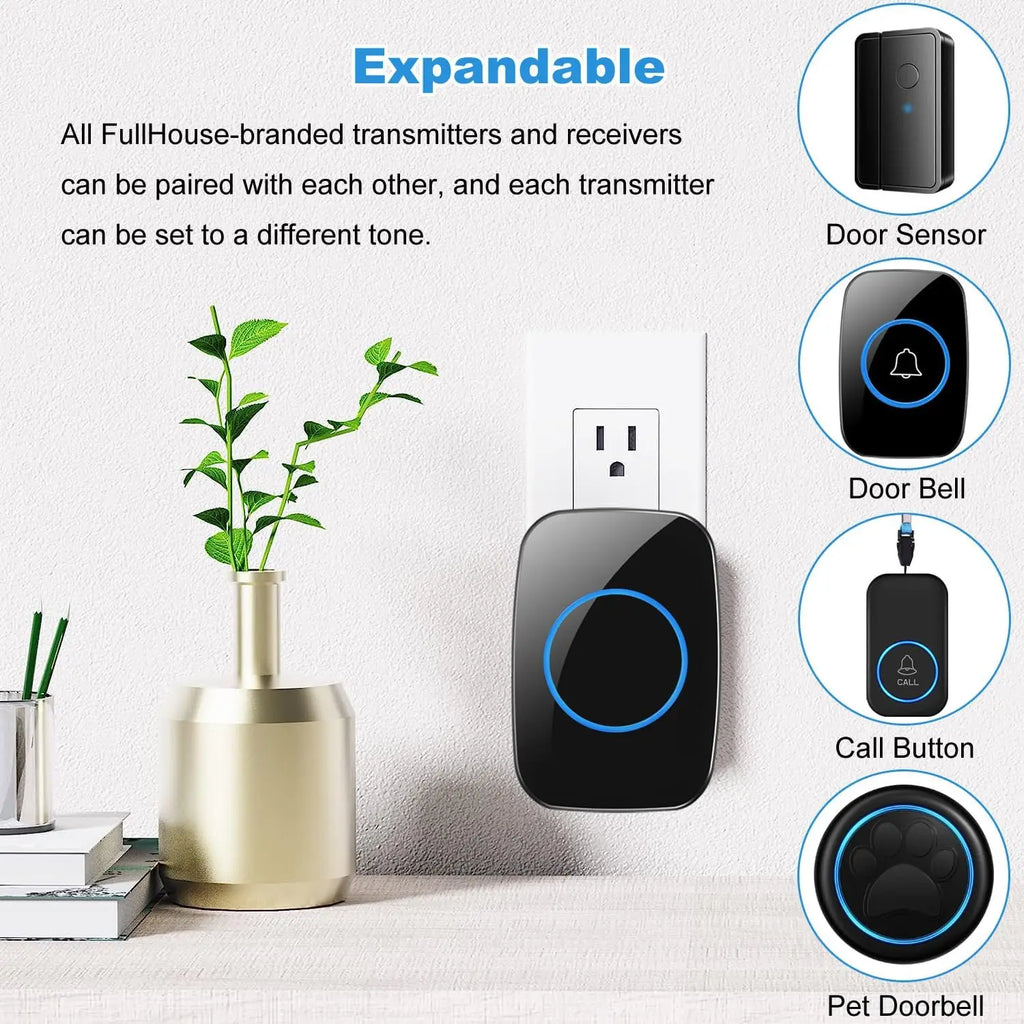 Wireless Doorbell Distinguish Front and Rear Doors, Over 1000 Feet Range and 60 Chime, 5 Levels Volume Waterproof Door Bell Kit Zpaxo