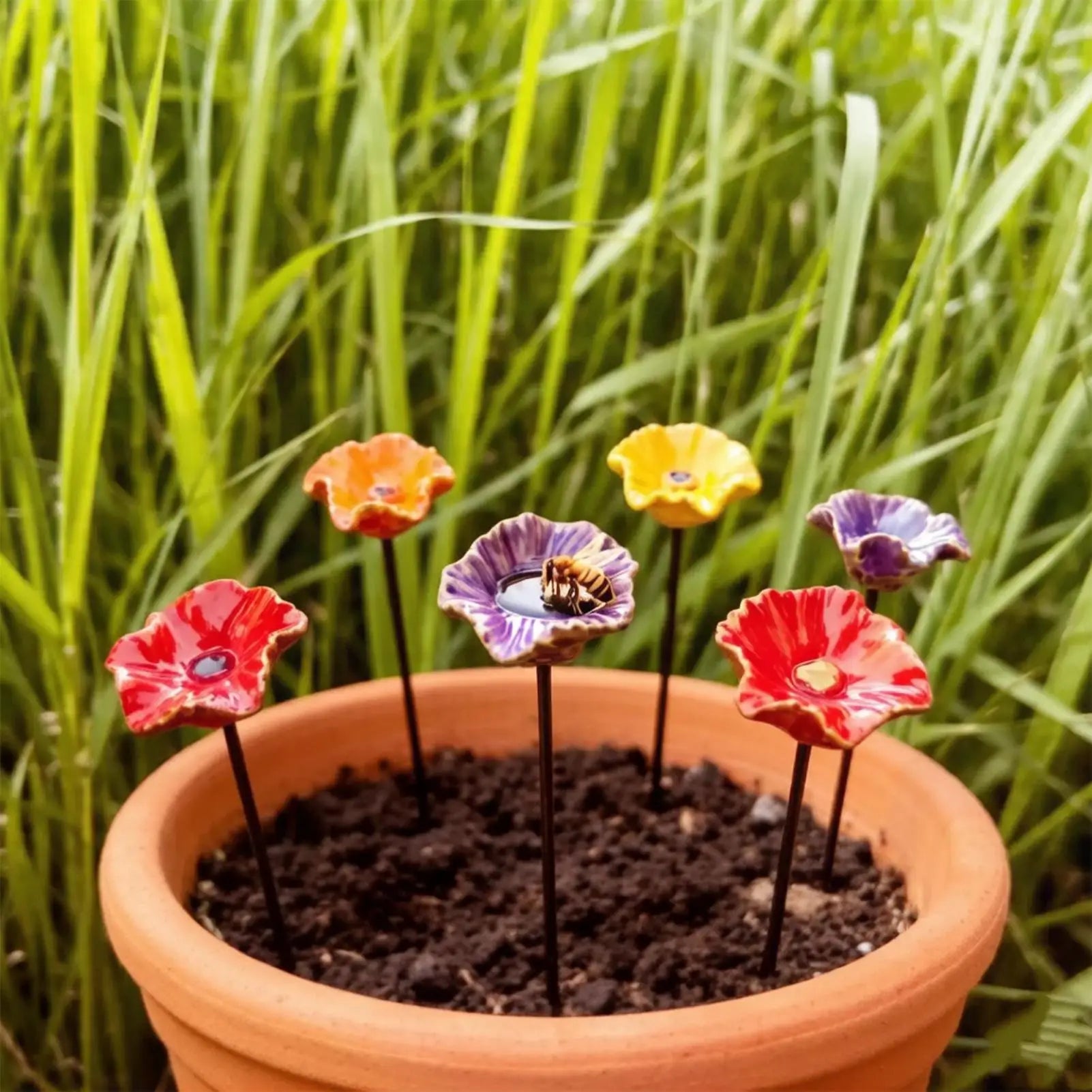 Creative Portable Bee Water Feeder Resin Flower Drinking Fountain