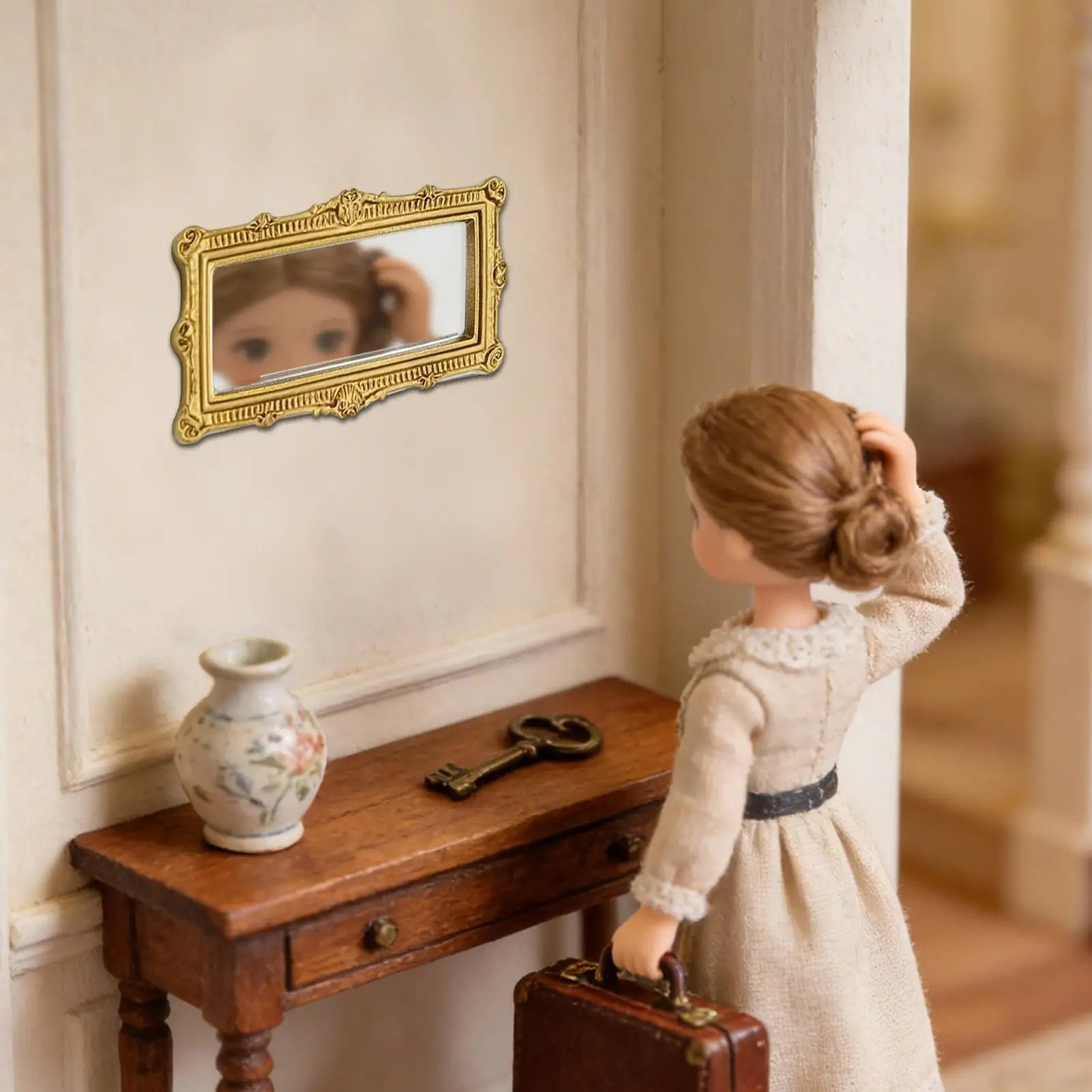 Toy House Mirrors Antique Resin Furniture Mini Mirror For Crafts Art Wall Tabletop Bedroom Vanity Toy House Scene Display Zpaxo