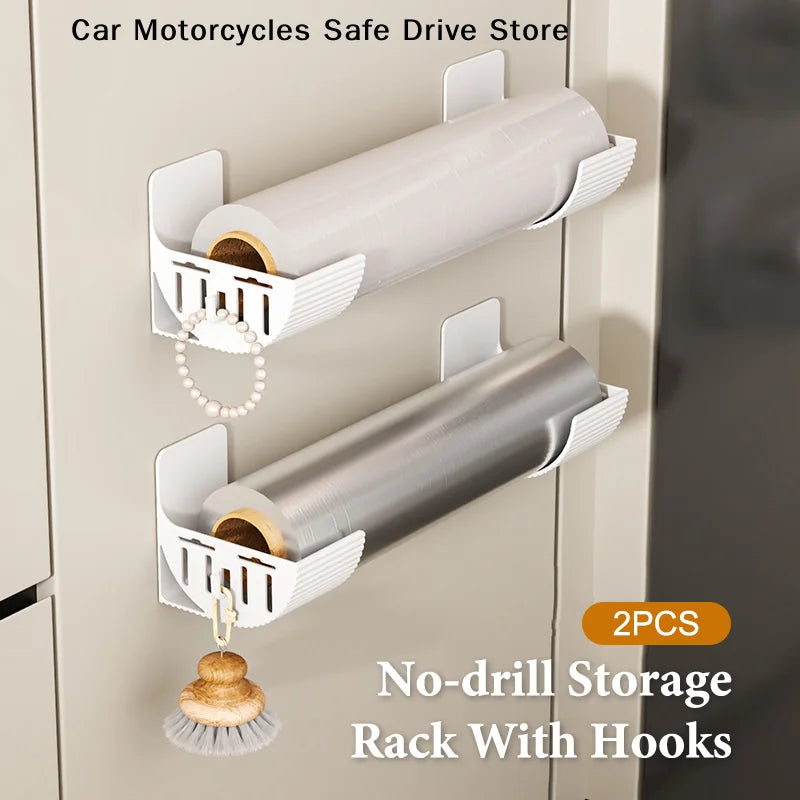 A2pcs No-drill Kitchen Storage Rack Multi-functional Fresh Film