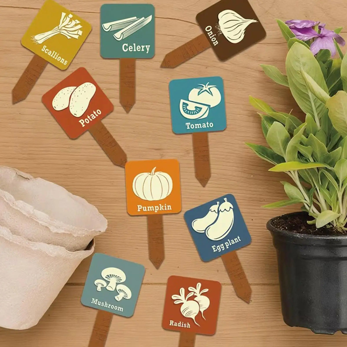 Plant Label Stakes 15 Vegetable T-shape Tags Markers Colorful Print Zpaxo