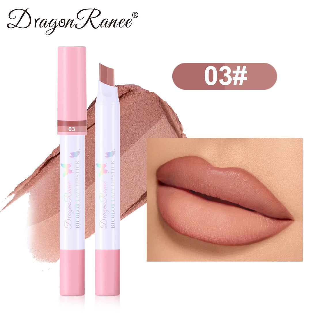 Two-Color Lipstick Pen, Matte Finish, Long-Lasting Effect, Two-Color, Fine Texture, Waterproof, Non-Fading Lip Gloss, Natural and Easy-To-Apply Lipstick Zpaxo 3Dr210 Full Size