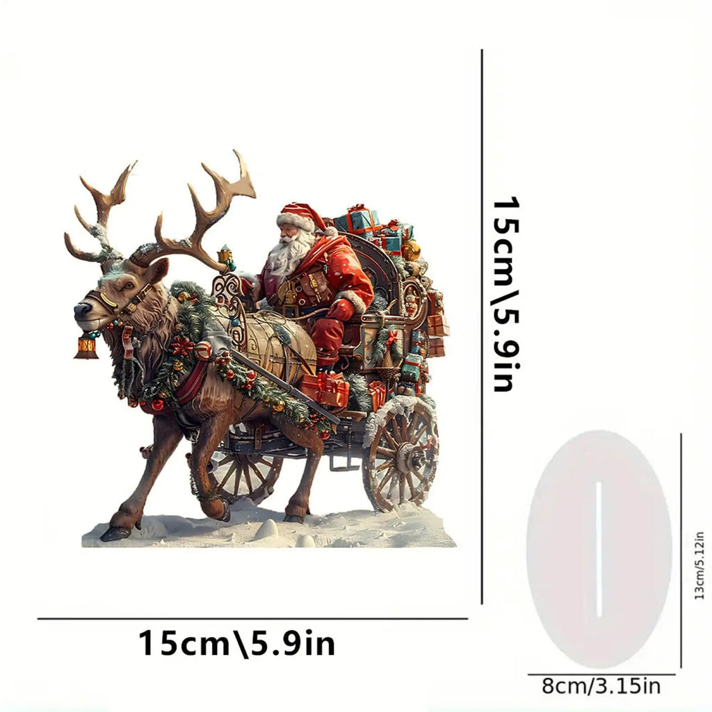 Santa Sleigh Reindeer Figurine 2D Acrylic Table Decor Deer Home Party