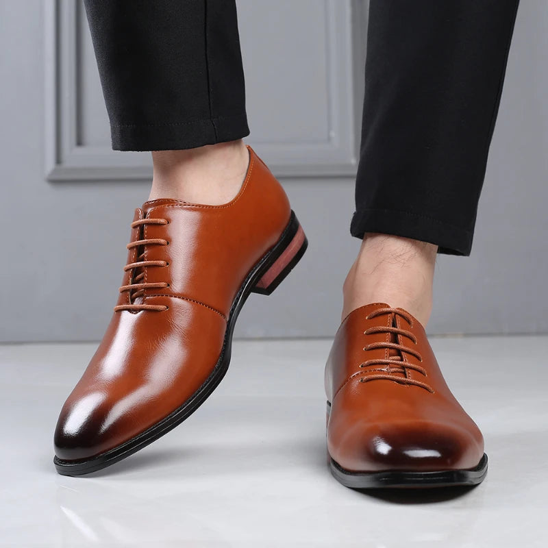 Mens Black Leather Oxford Shoes Lace Up Formal Dress Comfortable Non Zpaxo